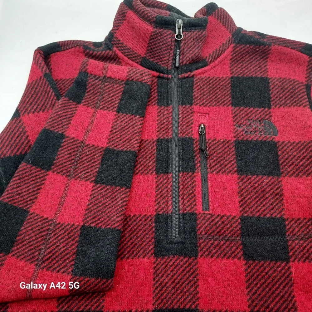 The North Face Mens Gordon Lyons 1/4 Zip Fleece Buffalo Plaid Red Black Small